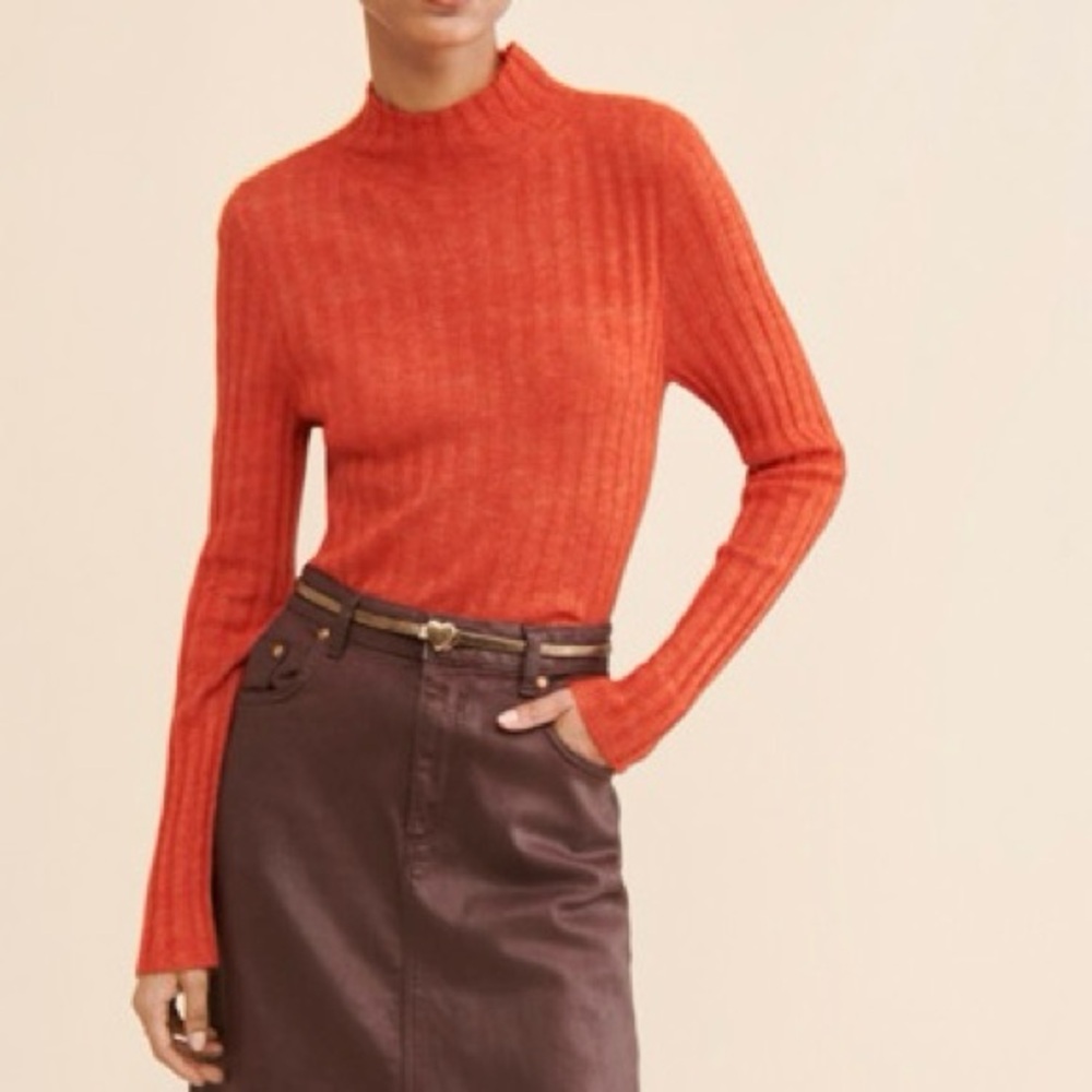 Madewell Harry Ribbed Sheer Mock Neck Alpaca Blend Sweater Orange Large